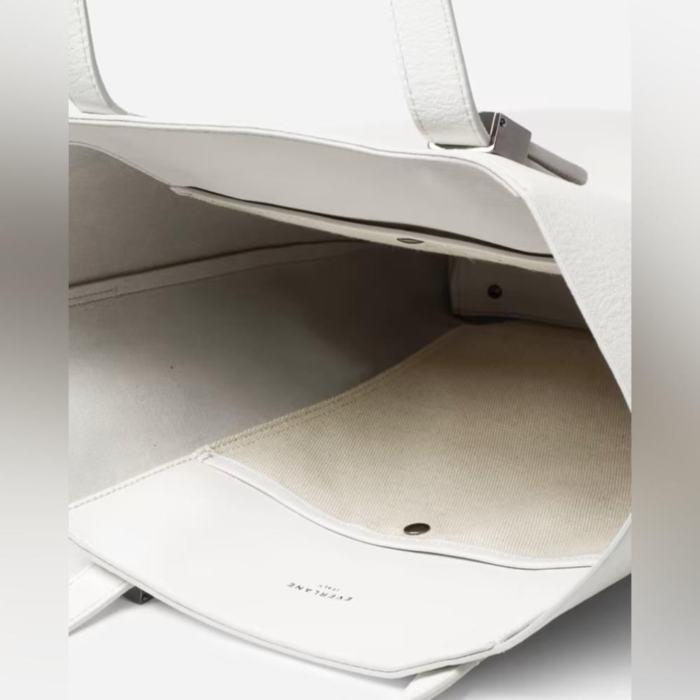 Everlane Italian Leather White / Cream Petra Tote Bag Purse with Metal Accents - Picture 2 of 16